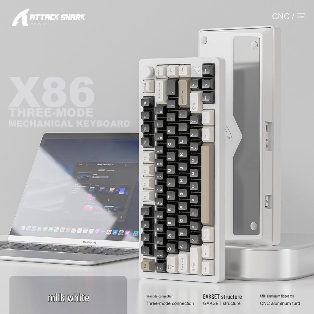 Беспроводная механическая клавиатура Attack Shark X86 RGB - Алюминиевая отделка с Bluetooth, трехрежимная, прокладка