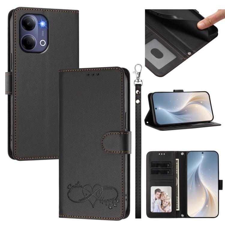 Happy Heart Pattern Magnetic Closure Vegan Leather Phone Case With Wrist Strap For vivo X200 FE