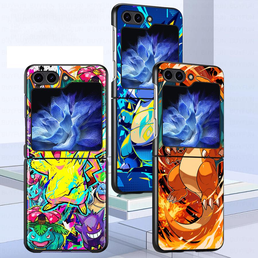 Чехол для Samsung Galaxy Flip5 Flip4 Flip3 Flip6 Flip7 FE Z Flip 7 6 5 4 3 Задняя крышка телефона Funda Комикс Покемон Арт