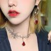 2024 Hip Hop Silver Color Choker Necklace Punk Spider Ruby Chain Necklace For Women Fashion New Party Jewelry Accessories
