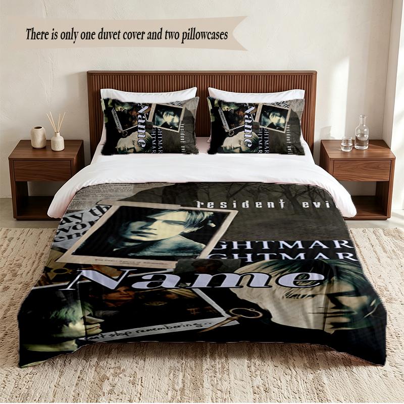 Resident Evil Personalized Custom Name 3‑Piece Bedding Set Soft Duvet Cover Set For Bedroom Home Decor