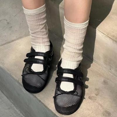 Мода 2025 Новые сетчатые женские балетки Летние неглубокие полые дышащие женские балетки Мэри Джейн Одинарные сетчатые женские туфли