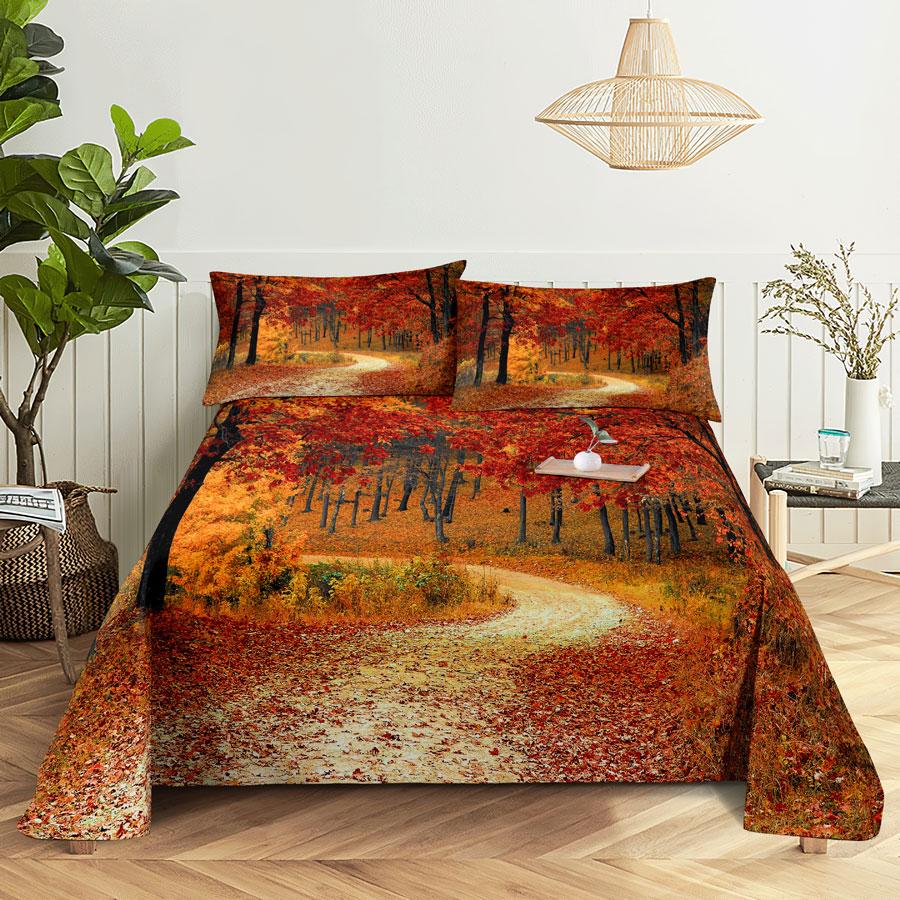 Bed Sheet Pillowcase Bedding Set Linens Cover Senic Queen King Double Size 220x240 Trees for Bedroom Soft Twin Full Single New