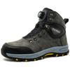Men's High Top Steel Toe Work Boots Puncture Proof Anti-skid Safety Boots With Rotary Button Durable Rubber Sole Industrial Shoe