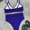 Women Swimsuits Push Up Bikini Ribbed High Waist Bikinis Set Solid Swimming Suits Female Swimwear Bathing Suit Beachwear