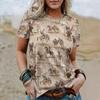 Summer Women T-Shirts Short Sleeved West Cowboy Horse Print Tops 2024 Fashion Blouse For Women Oversized Vintage Female Clothing