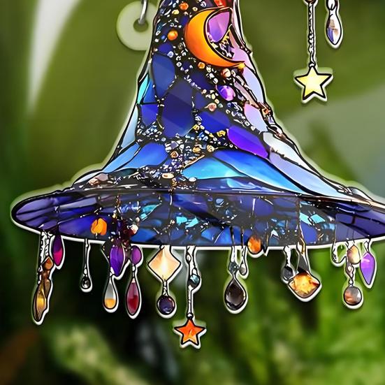 Witch Hat Hanging Ornament Sunlight Reflection 2D Acrylic Pendant Simulated Appearance Halloween Decoration