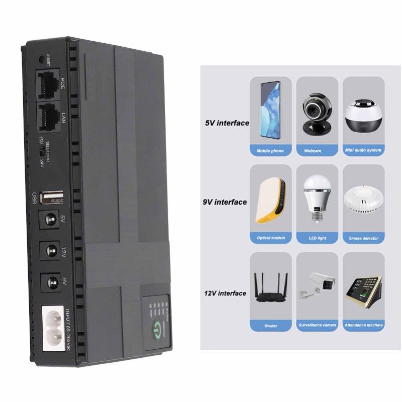 ИБП Резервное питание от аккумулятора 10400 мАч 5В 9В 12В 2А POE 15В 24В 1А Выход Источник бесперебойного питания 85-265В EU Вилка