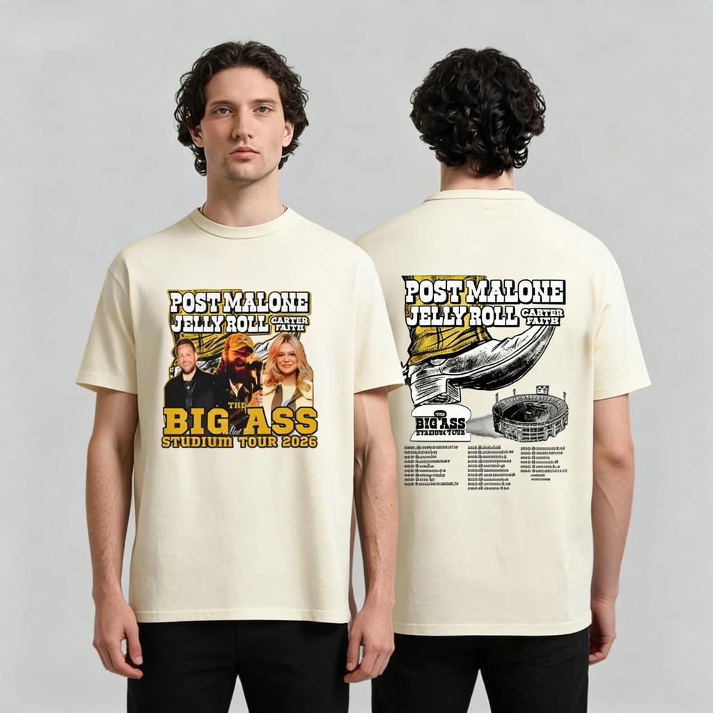 Футболка Post Malo_Ne Tour 2026 в Big Ass Stadium Tour Концертный Групповой Мерч Удобная Ретро Мода Футболка Y2k Хип-Хоп Уличная Одежда Оверсайз Футболка