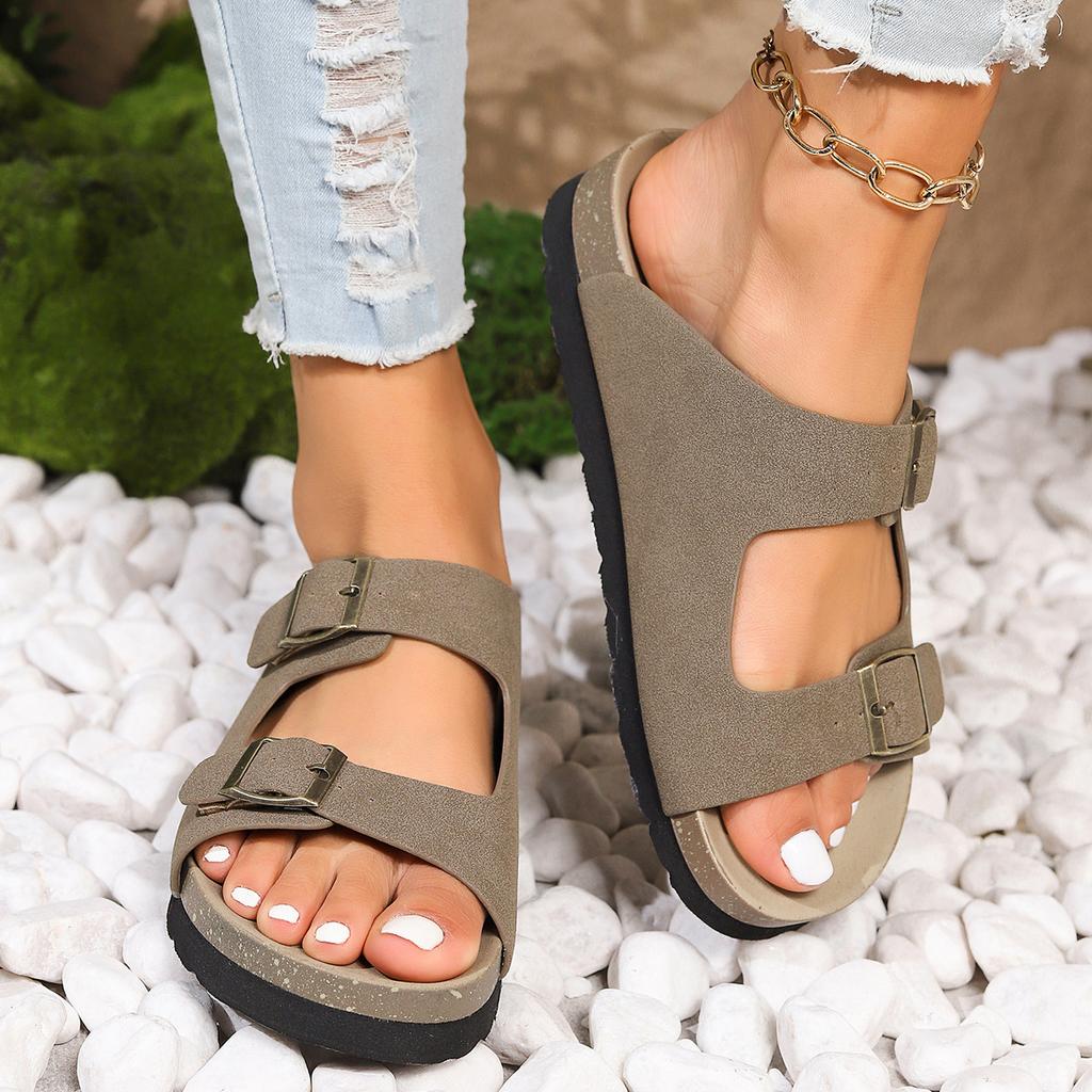 Новые пробковые тапочки унисекс для мужчин и женщин на размер 35–43, кожаные сабо-мулы, тапочки высокого качества из мягкой пробки, шлепанцы с двумя пряжками