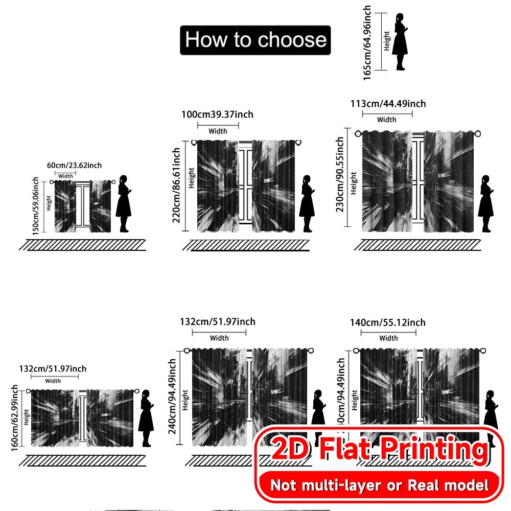 2D Flat Printing,2pcs Monochrome Burst Chic Creative Curtains Durable Polyester Curtains Home Decor Decorative for Bedroom