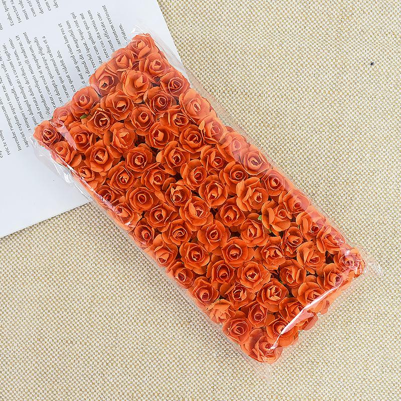 144/288pcs 2cm Mini Paper Rose Artificial Flowers Bouquet For Wedding Home Decoration DIY Scrapbooking Crafts Fake Plants Wreath