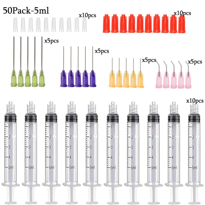 50Pack Syringes with 14ga-23ga Blunt Tip Needles With Syringe Caps and Needle Caps for Refilling and Measuring Liquids Oil