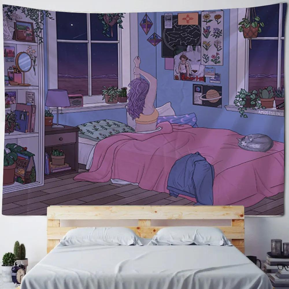 Украшение стены дома Гобелен Аниме Милая девушка Фон Офис Гостиная Гобелен