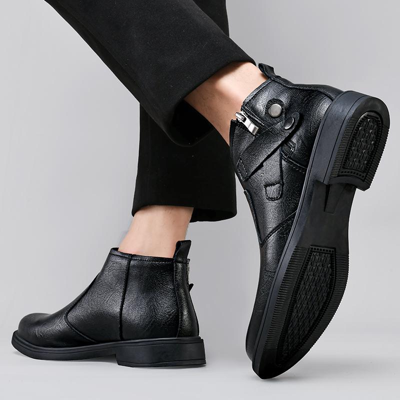 Модные мужские кожаные ботинки в британском стиле, коричневые, с металлической молнией, мужские деловые ботинки, ботильоны с острым носком из натуральной кожи, белые ботинки челси