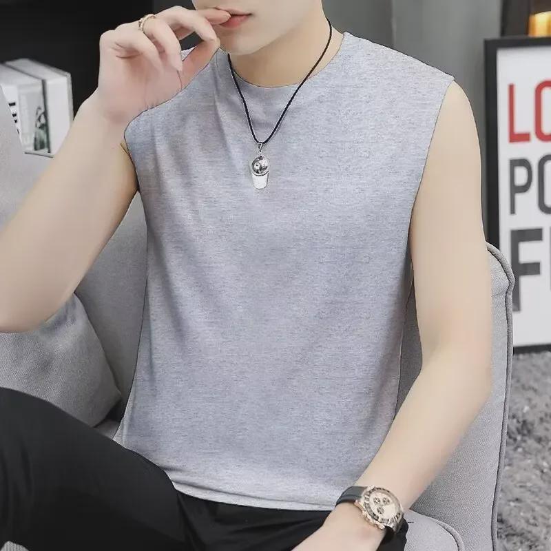 Мужской однотонный жилет без рукавов - модная спортивная рубашка с широкими плечами