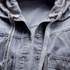 Denim Jacket Women Korean Style Loose Short Coat Long Sleeve Hooded Jacket Multi-Pockets All-match Tops