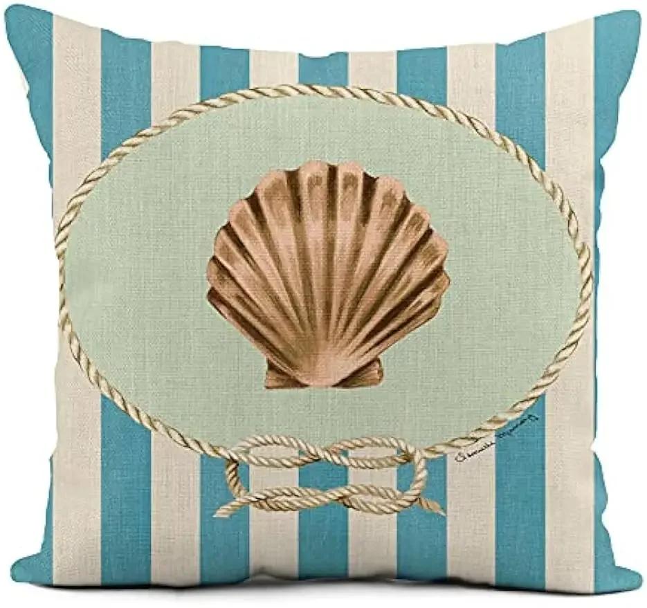 Linen Throw Pillowcase Lighthouse Sailing Sea Shell Double-Sided Printed Living Room Sofa Car Chair Home Bedroom Cushion Covers