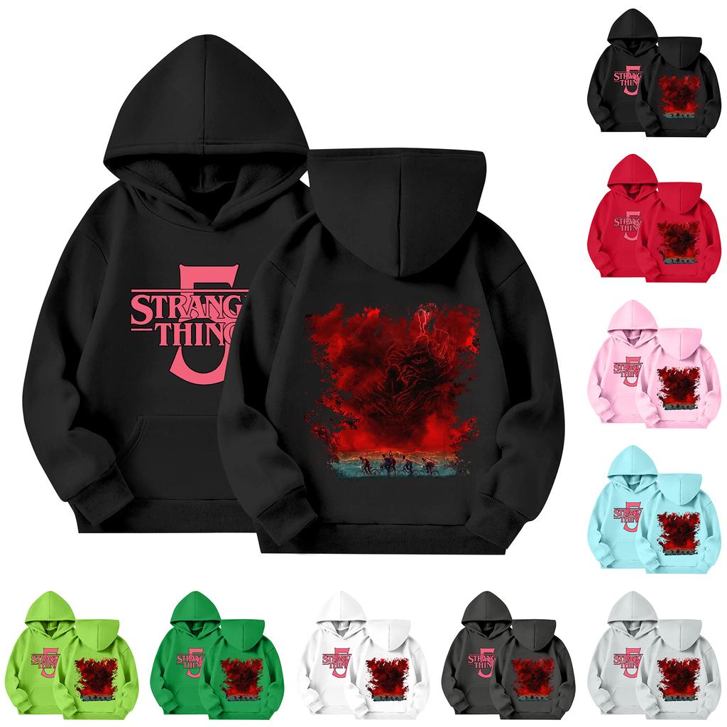 Детский пуловер с длинным рукавом, свободного кроя, с принтом букв, капюшоном на шнурке