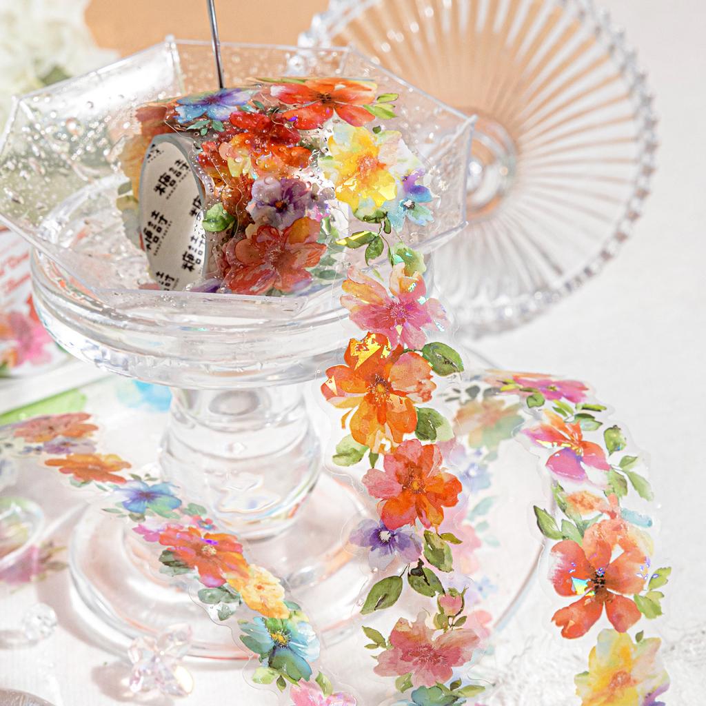 1 рулон голографической радужной цветочной ПЭТ-ленты с бабочками для ручного учета, скрапбукинга, ведения журнала, DIY-принадлежности для коллажной арт-декорации