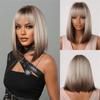 Women Wig Fashion Short Hair Gradient Gray With Bangs Bobo Chemical Fiber Headgear