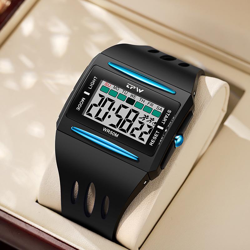 Новые мужские спортивные электронные часы Водонепроницаемые Ночная подсветка Большой экран Квадратные Для улицы Бег Кемпинг Студенческие часы