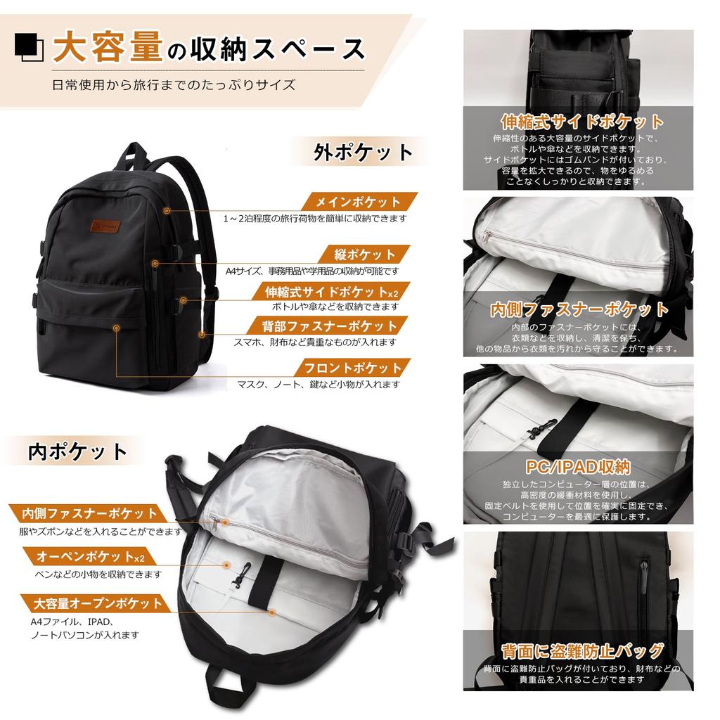 Backpack for Men and Town Ultra Large Unisex [shrradoo] Women, Rucksack, School, Lightweight, Capacity, 15.6 Inches, Casual, (Black)