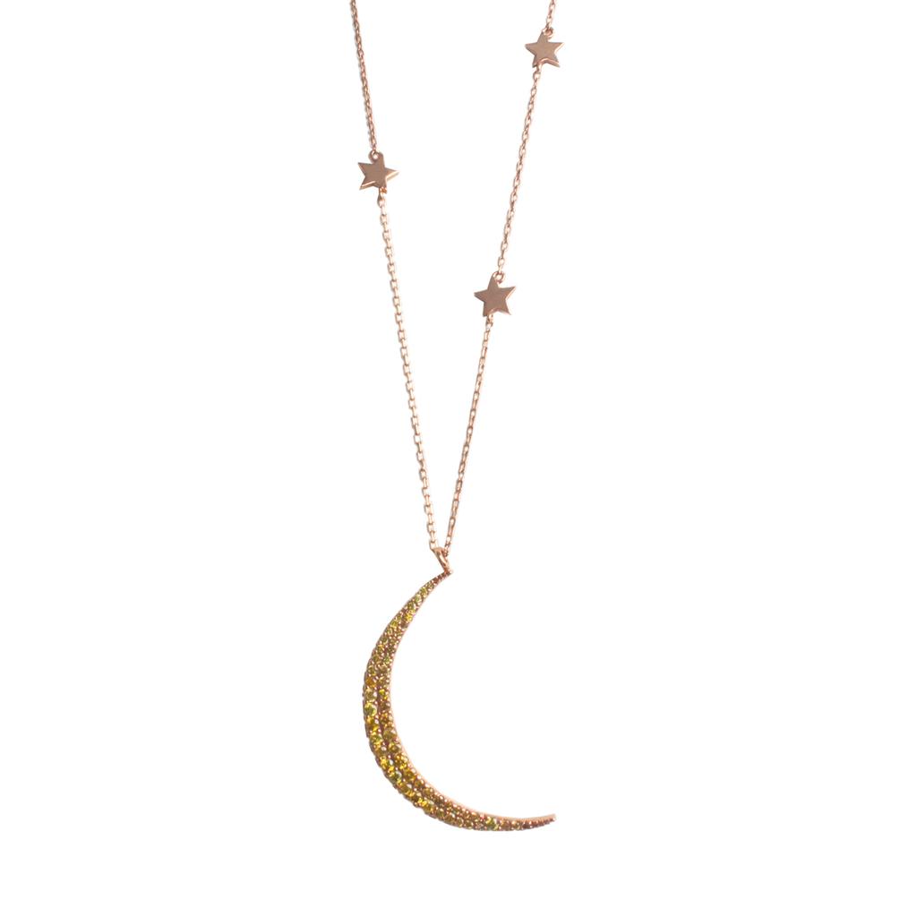 Mezmic Yellow Diamond Crescent Pendant Gold Necklace