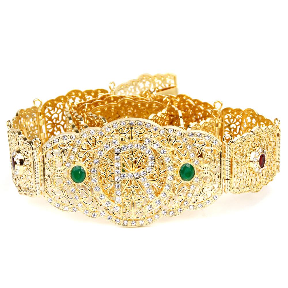 Gold Color Wedding Belt for Women Red&Green Crystal Metal Chain Adjustable Length