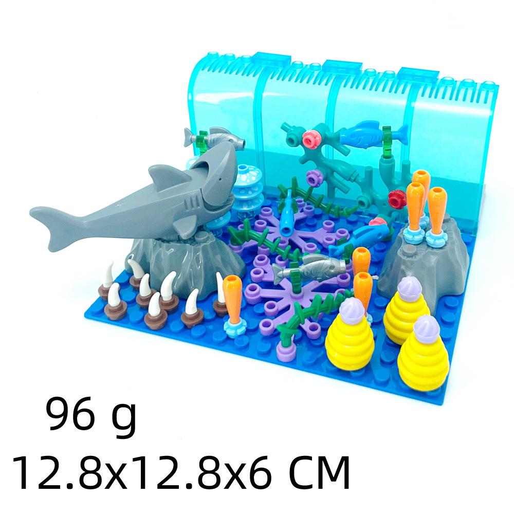 Small Particle Assembly Building Block Big Ocean Underwater World Shark Octopus Aquarium Scene Ornament