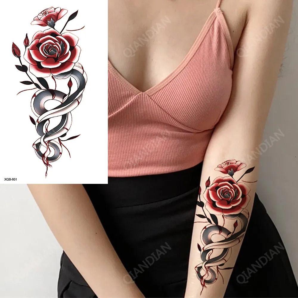 Цветная цветочная татуировка на руку, женская цветочная татуировка на груди, новая временная татуировка