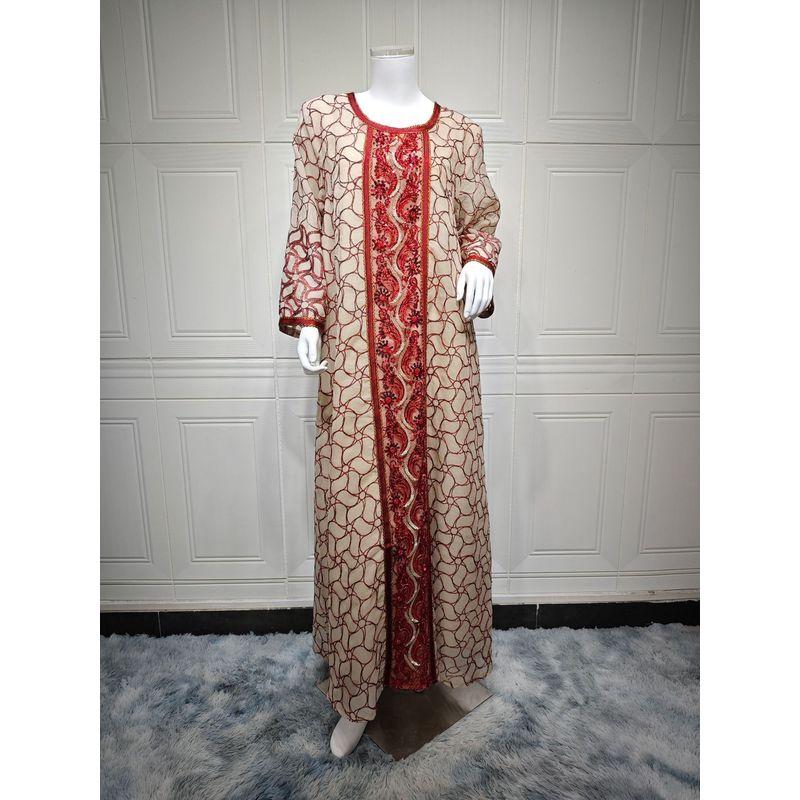 Indonesia Middle East Turkey Arab Dubai Saudi Gauze Embroidered Sequin Robe Dress Dresses