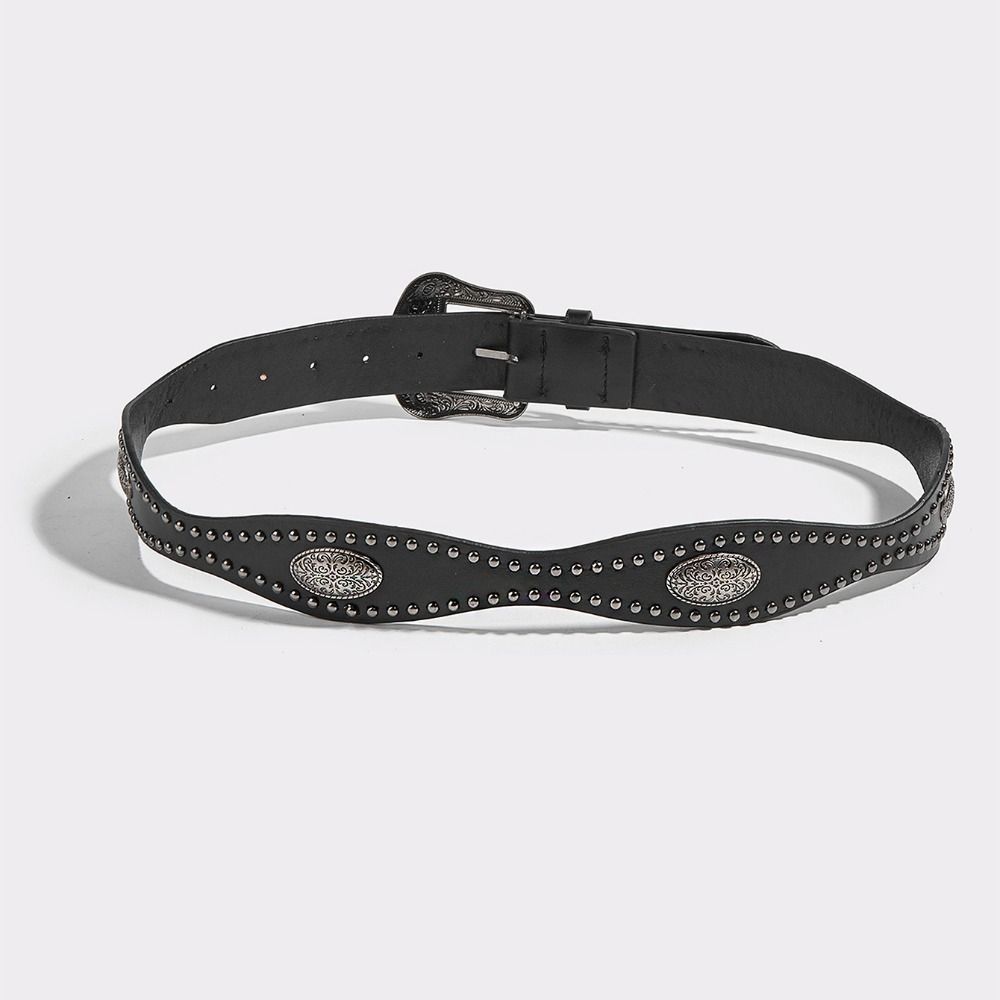 Korean Style Wide Waistband Metal Buckle Y2K Girl Waistband Simple PU Leather Rivet Belt  Men