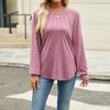 Женская мода повседневный однотонный плиссированный круглый вырез с длинным рукавом свободный пуловер топ