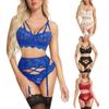 Women's Fashion Sexy Lace Three-piece Set Suit Solid Color Wireless Bra Sexy Underwear Panties