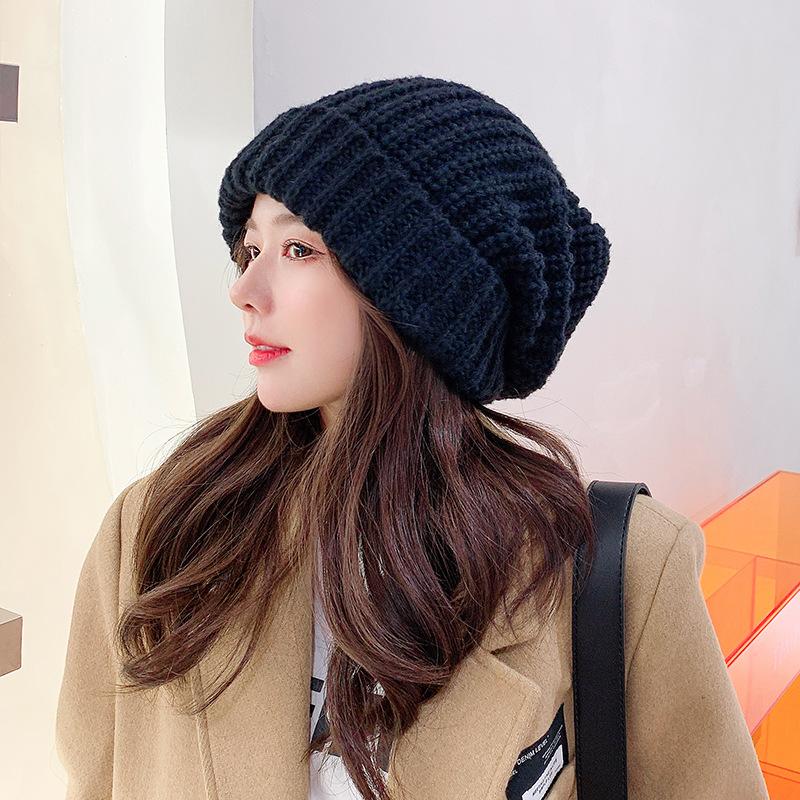 Вязаная шапка большого размера для женщин, зимняя шерстяная шапка, осенне-зимняя теплая шапка для послеродового периода, универсальная шапка от холода, шапка-бини
