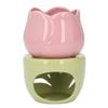 Керамическая ароматерапевтическая горелка в форме розового цветка с зеленой подставкой для чайной свечи с эфирным маслом 