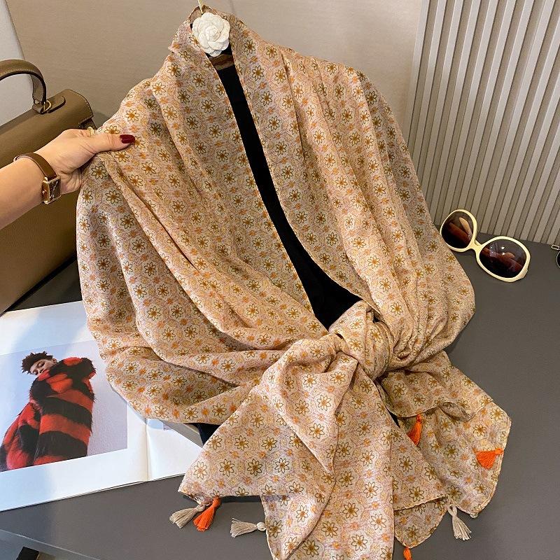 Осенний вискозно-хлопковый шарф Ацтекский Пейсли Цветочный платок шаль накидка Женские тонкие шарфы Мода кисточки Пашмина Высокое качество Фуляр