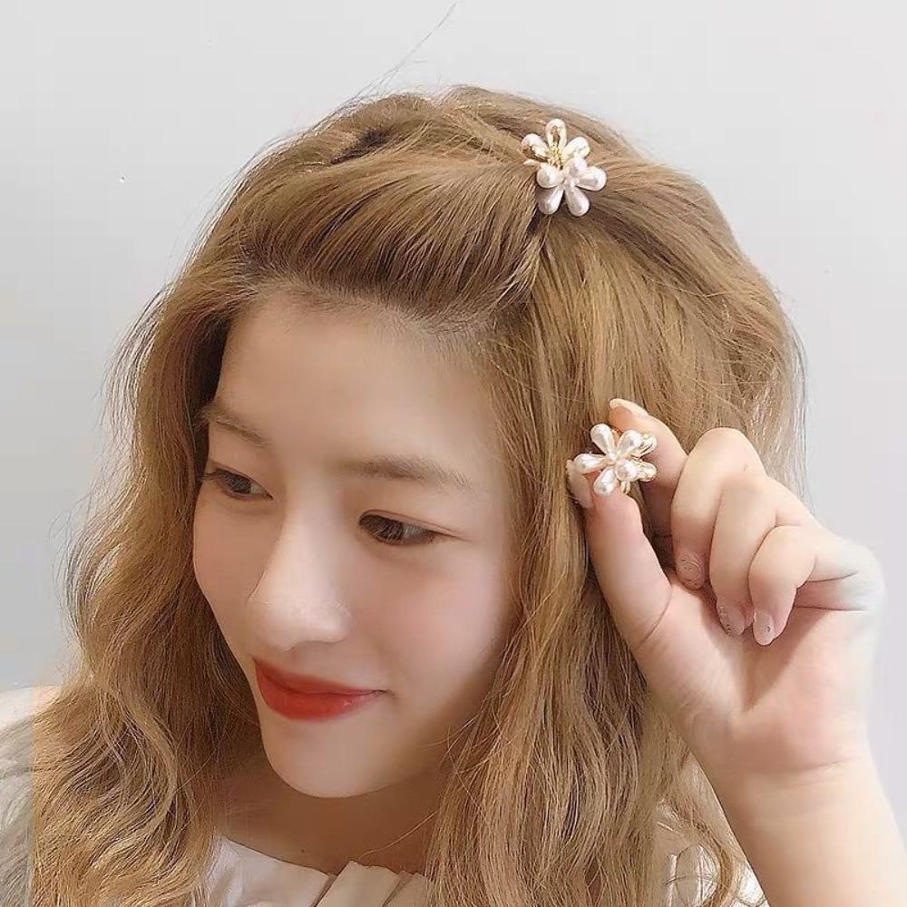 10pcs Sweet Pearls Flower Hairpin Resin Women Side Clip Headdress Mini Hair Claw Daily