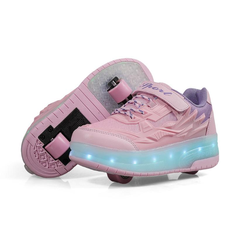 Детская светящаяся обувь, двухколесные беговые дорожки, четырехколесные роликовые коньки, перезаряжаемые взрослые колеса, шнурки, фонари, мужская и женская спортивная обувь