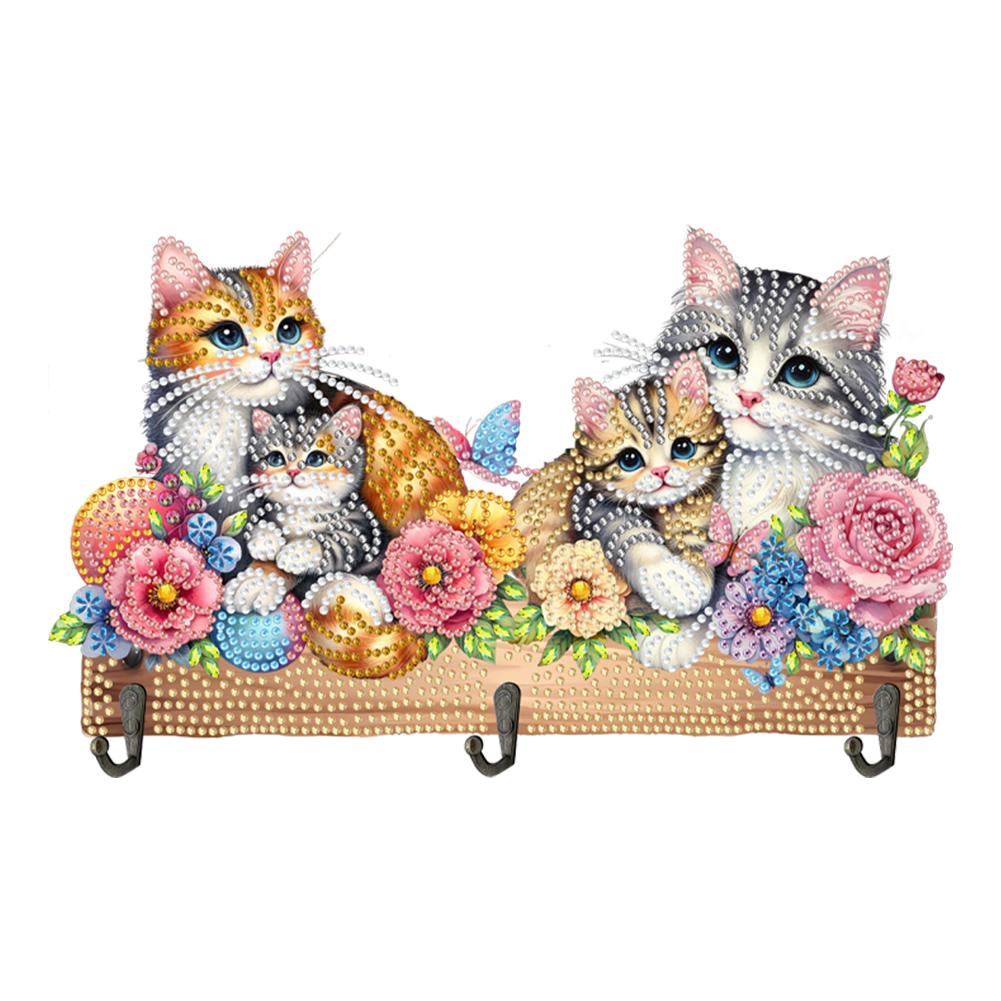 Wooden Special Shaped Animals Family Rhinestone Painting Keychain Hanger Diamond Art Craft Wall Hooks for Beginners Adults