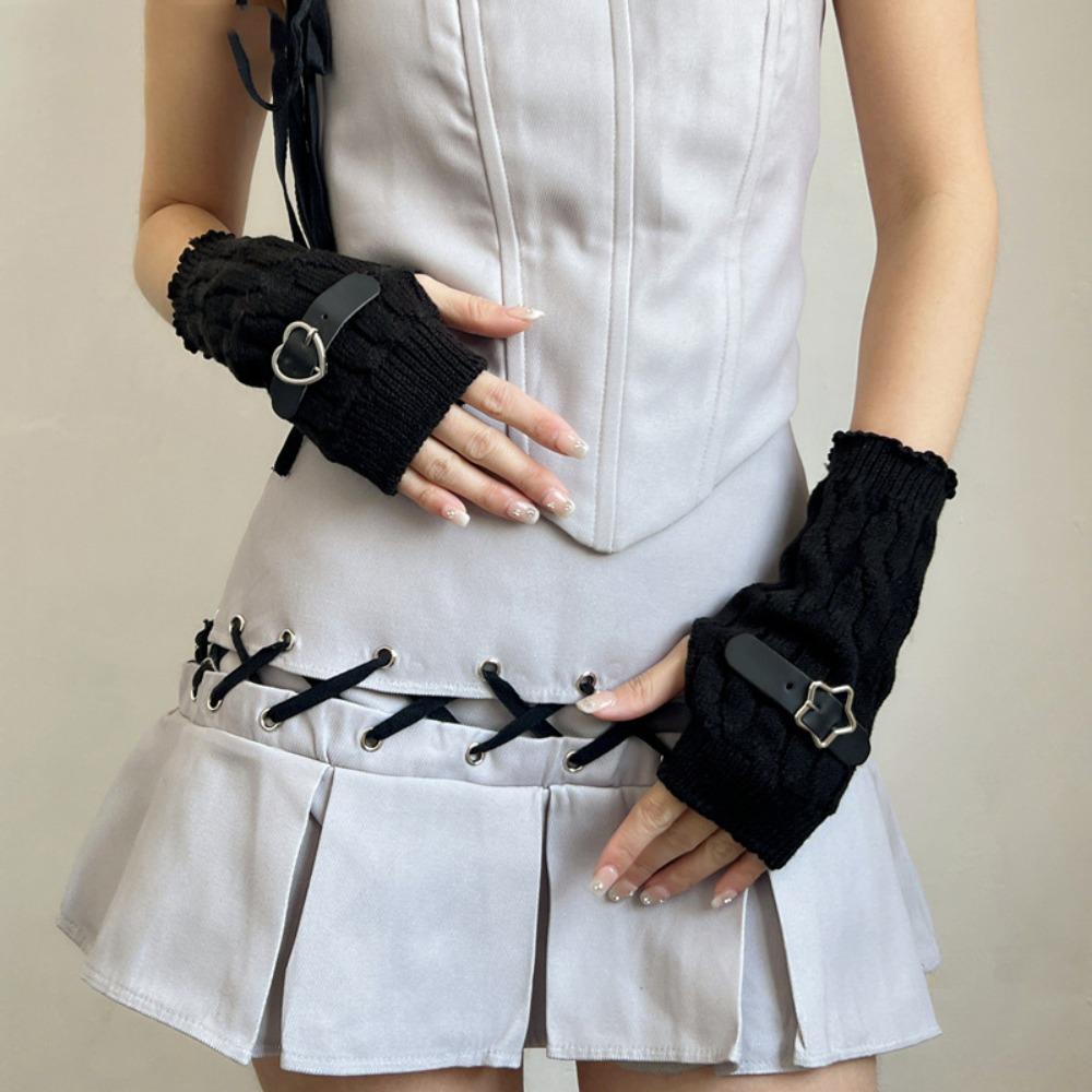Star Knitted Arm Warmers Heart Fingerless Gloves Fashion Y2K Warm Sleeves JK