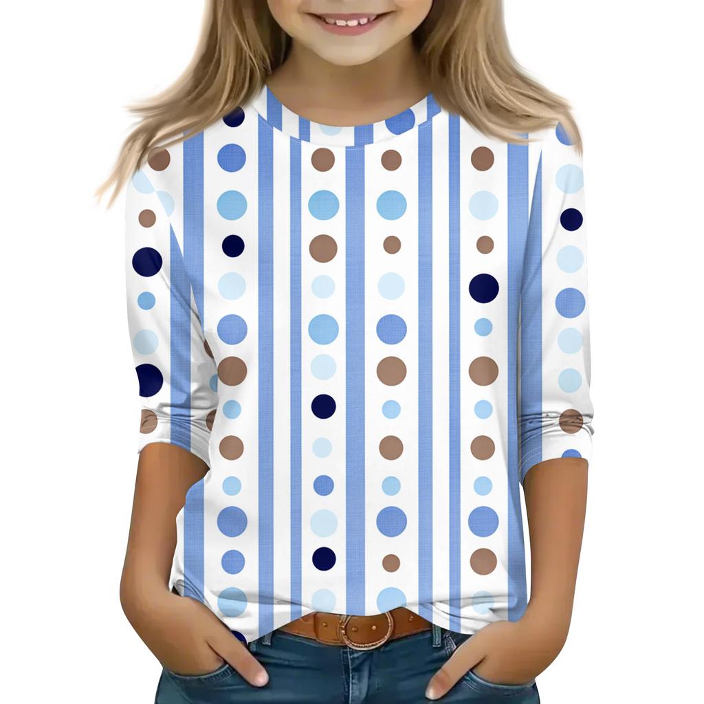 Топы с принтом для девочек 5-16 лет с круглым вырезом и рукавами 3/4 Футболки Модные топы Наряды Футболки