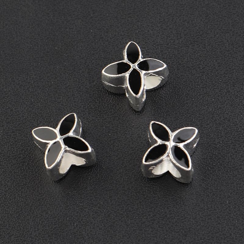 10Pcs/Lot 9.5×9.5mm Alloy Drop Oil Beads Colorful Four Petal Flower Large Hole Loose Beads For Diy Bracelet Necklace Jewelry