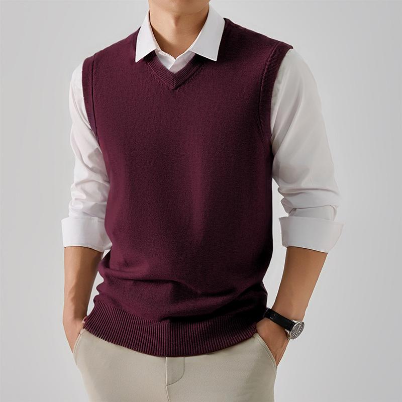 Мужской осенне-зимний вязаный жилет без рукавов из шерсти - Business Casual и удобный свитер.