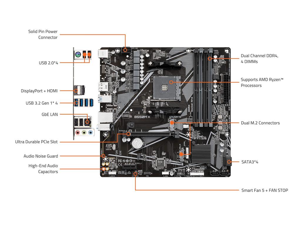 Материнская плата GIGABYTE B550M K MicroATX [Чипсет AMD B550] MB6135