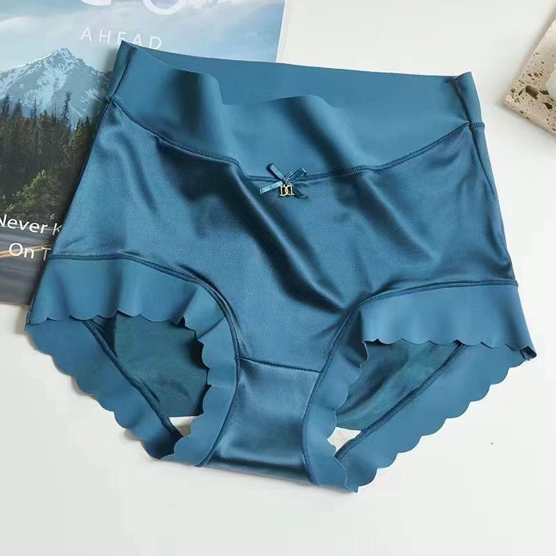 Women Ice Silk High Waist Underwear Simple Breathable No-marking Solid Color High Elasticity Lift Buttocks Panty