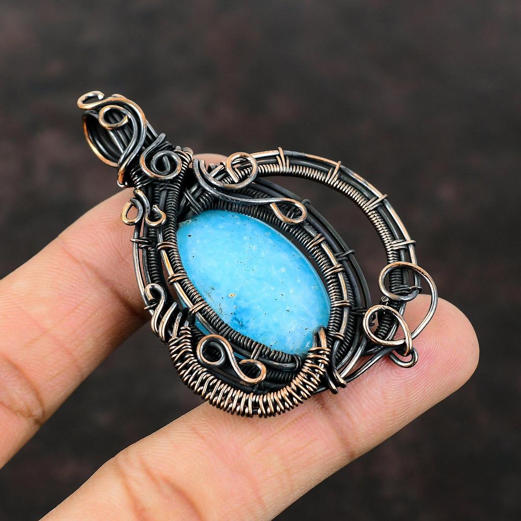 Смитсонитовый кулон, подвеска из медной проволоки, ювелирные изделия из Смитсонитового драгоценного камня, элегантный кулон, кулон ручной работы, медные ювелирные изделия, подарок для женщин