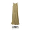 Fashion Style 2024 New Fall Women's Clothing Easy Matching Sling Green Series Elegance Minimalist Style V Neck Vest Dress