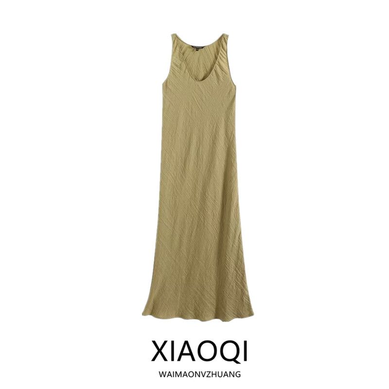 Fashion Style 2024 New Fall Women's Clothing Easy Matching Sling Green Series Elegance Minimalist Style V Neck Vest Dress